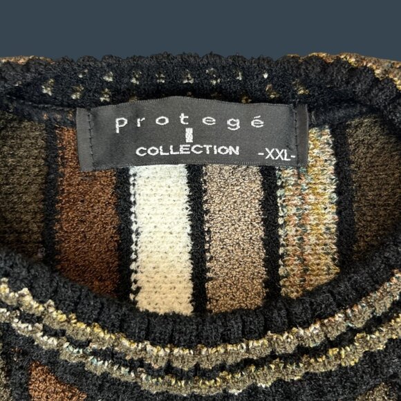 VTG Protege Mens 2XL 3D Knit Sweater Coogi Style Cosby Crewneck Textured Brown - Picture 3 of 9